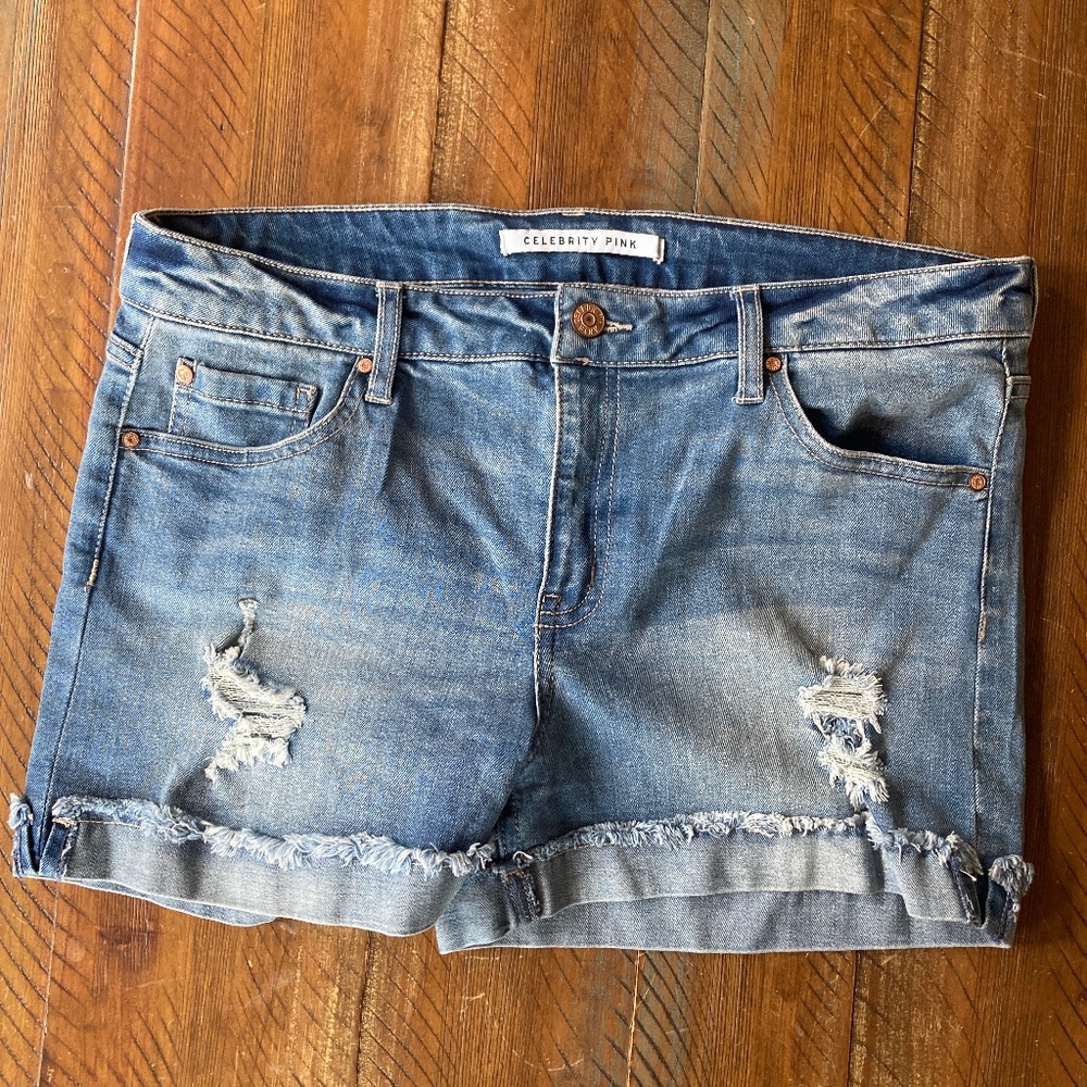 Women’s Celebrity Pink Denim Distressed Jean Shorts